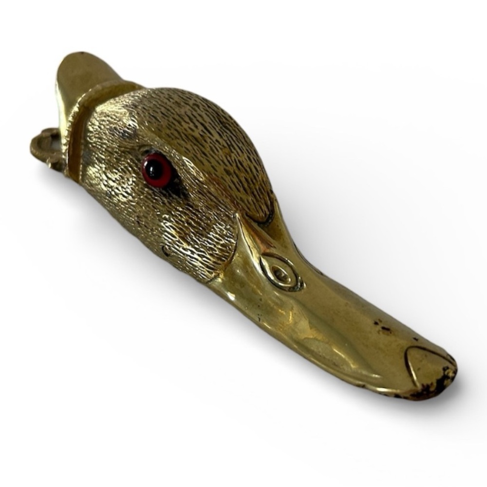 Antique Brass Figural Duck Paperweight Letter Holder Wall Mount - Picture 14 of 16